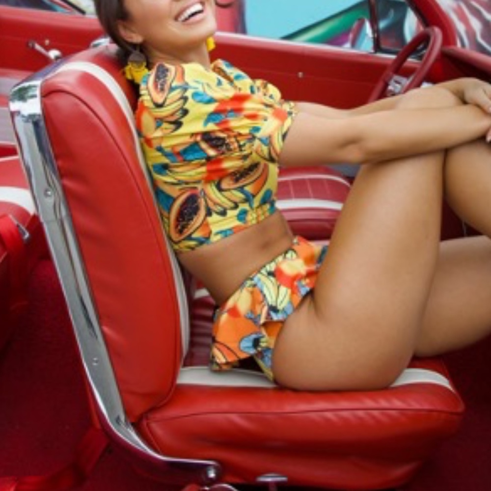 puffy sleeves two piece bikini print size S